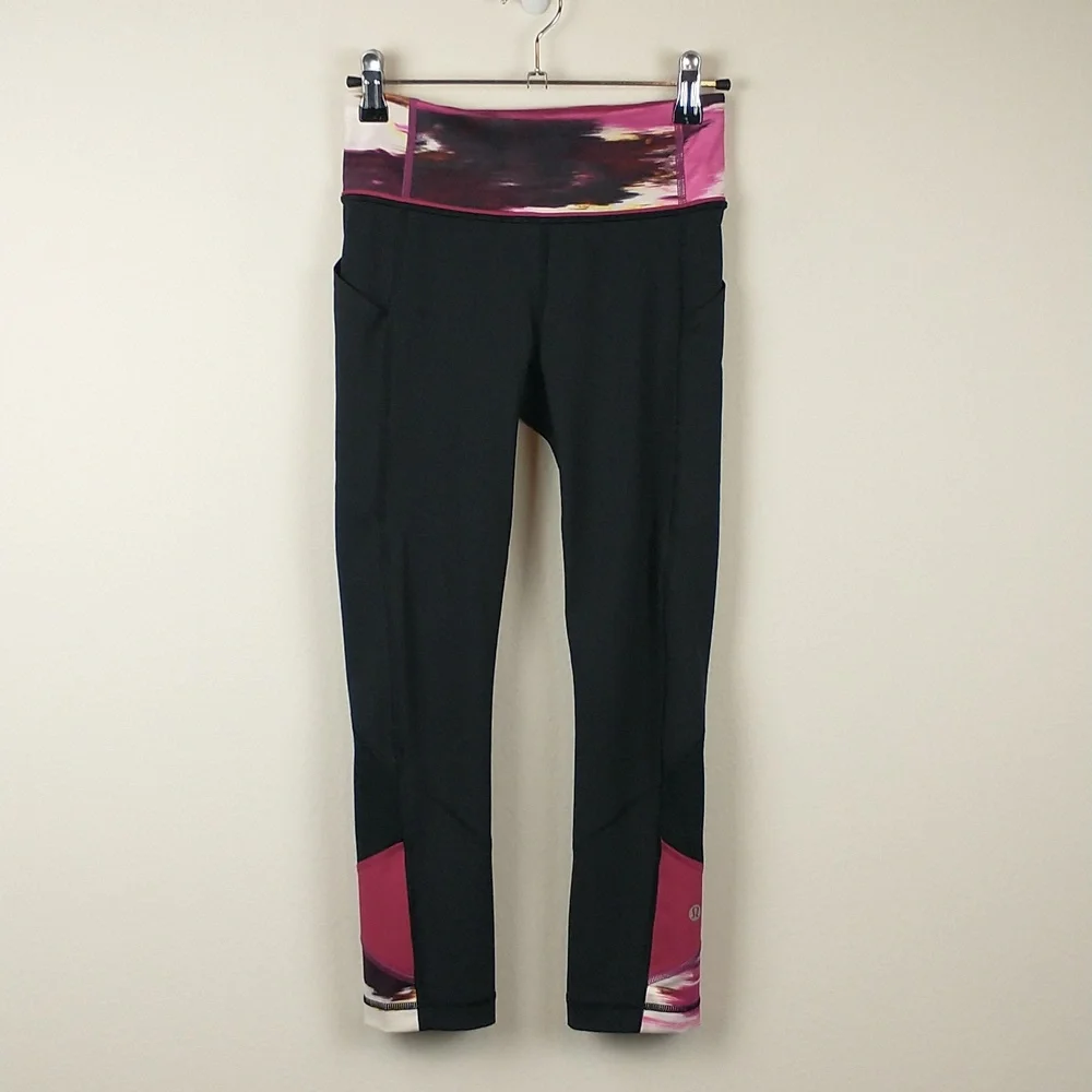 Lululemon Pace Rival Crop Leggings 2 Mesh Luxtreme Black Pigment Wind Berry